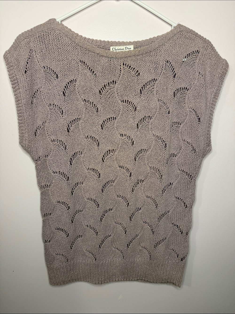 Vintage Christian Dior Knit Sleeveless Sweater in Taupe